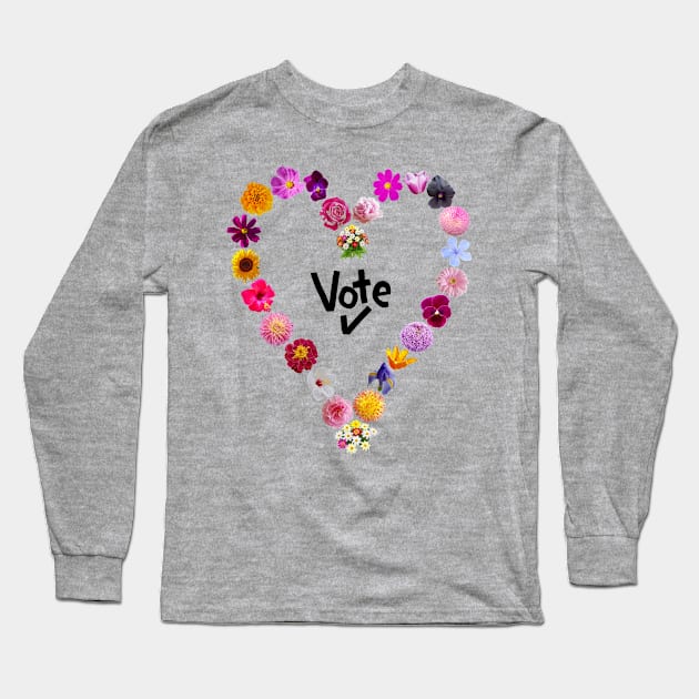 Floral Heart Vote Long Sleeve T-Shirt by ellenhenryart